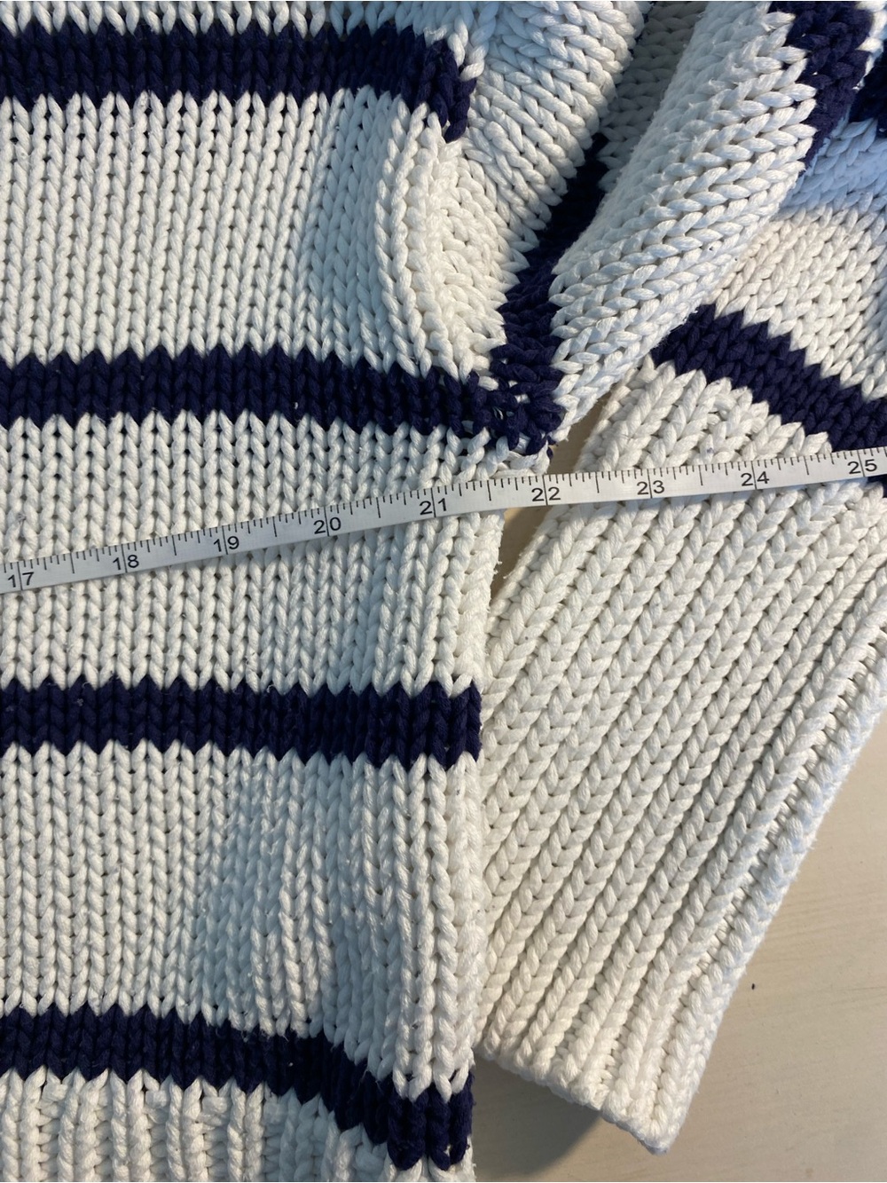 Wyeth White and Navy Striped Roll Neck Cropped Sweater - Picture 7 of 8